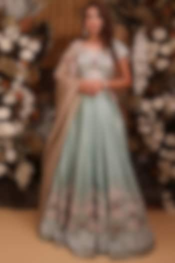 Pista Green Organza Bridal Lehenga Set by Nehha Nhata at Pernia's Pop Up Shop