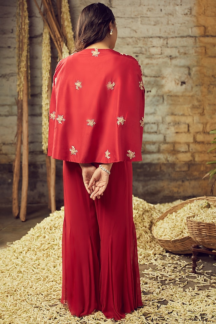 Cherry Red Hand Embroidered Cape Set by Nehha Nhata at Pernia's Pop Up Shop