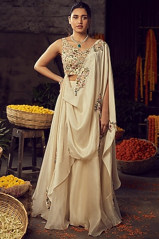 Ivory Organza Sharara Set by Nehha Nhata