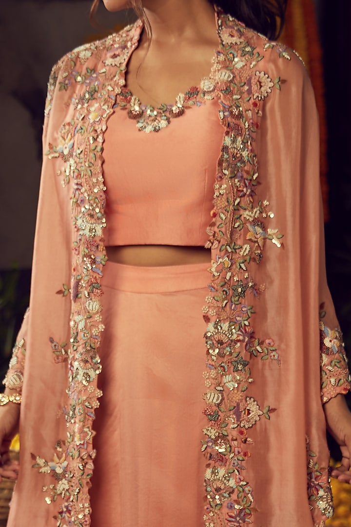 Rose Pink Hand Embroidered Jacket Set by Nehha Nhata at Pernia's Pop Up Shop