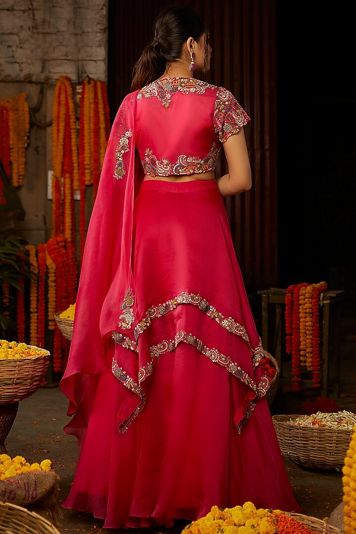 Fuchsia Pink Hand Embroidered Wedding Lehenga Set by Nehha Nhata at Pernia's Pop Up Shop