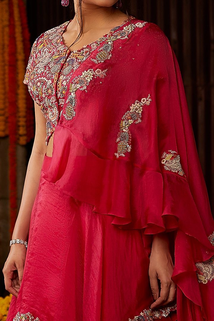 Fuchsia Pink Hand Embroidered Wedding Lehenga Set by Nehha Nhata at Pernia's Pop Up Shop