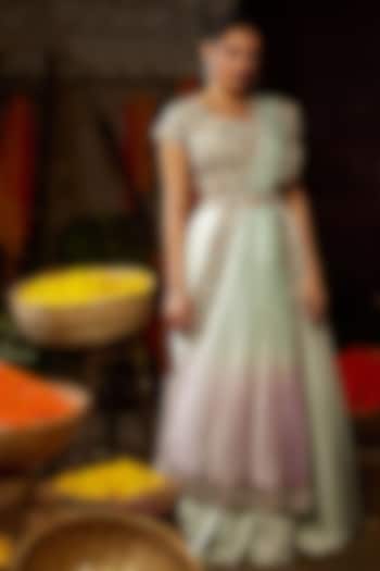 Ice Blue Organza Wedding Lehenga Set by Nehha Nhata at Pernia's Pop Up Shop