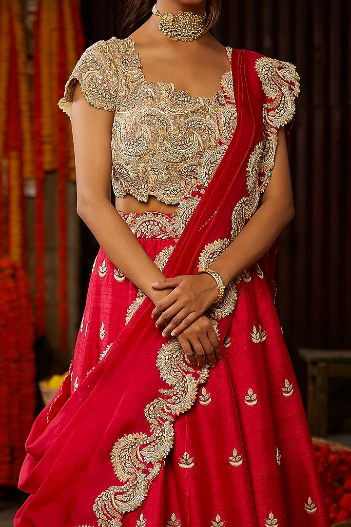 Fuschia Pink Hand Embroidered Bridal Lehenga Set by Nehha Nhata at Pernia's Pop Up Shop