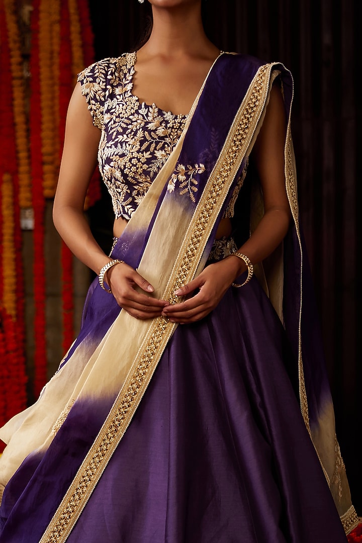 Purple Hand Embroidered Wedding Lehenga Set by Nehha Nhata at Pernia's Pop Up Shop