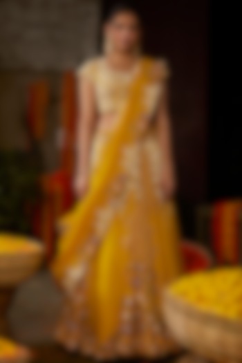 Mustard Yellow Hand Embroidered Bridal lehenga for 22 Lehenga Set by Nehha Nhata at Pernia's Pop Up Shop