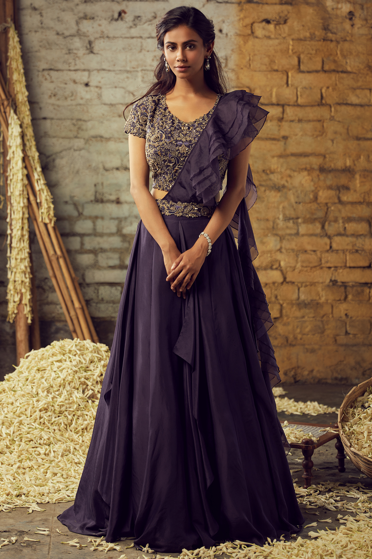 Dusty Purple Organza Lehenga Set by Nehha Nhata