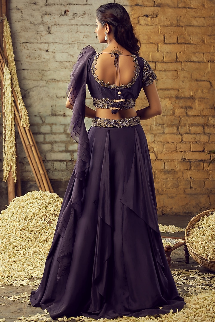Dusty Purple Organza Wedding Lehenga Set by Nehha Nhata at Pernia's Pop Up Shop
