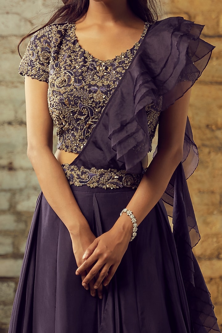Dusty Purple Organza Wedding Lehenga Set by Nehha Nhata at Pernia's Pop Up Shop
