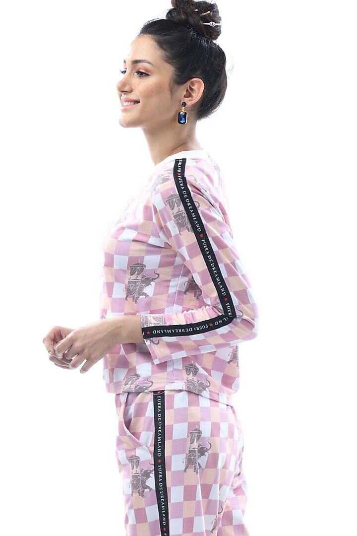 Purple Printed Terry Track Suit by Nochee Vida at Pernia's Pop Up Shop