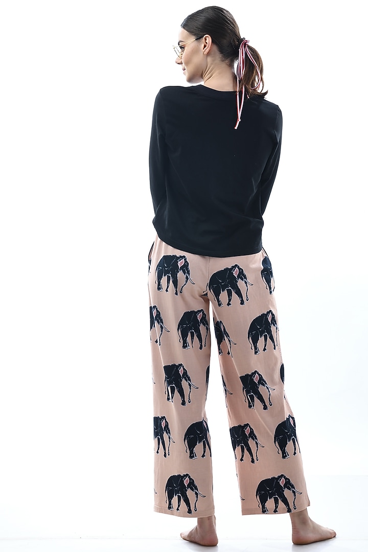 Peach Printed & Embroidered Pajama Pant Set by Nochee Vida at Pernia's Pop Up Shop