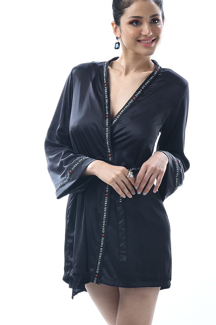Black Satin Robe With Tie-Up by Nochee Vida at Pernia's Pop Up Shop