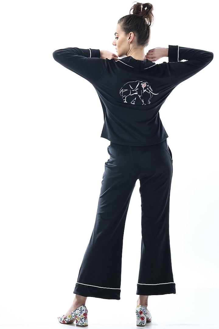 Black Kotted Top With Pajama Pants by Nochee Vida at Pernia's Pop Up Shop