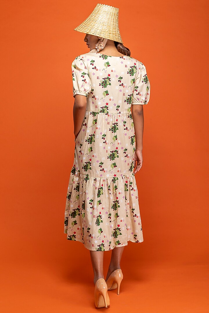 Beige Layered Summer Dress With Puff Sleeves by Nochee Vida at Pernia's Pop Up Shop