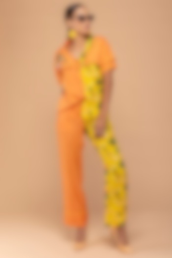 Orange Silk Top With Pajama Pants by Nochee Vida