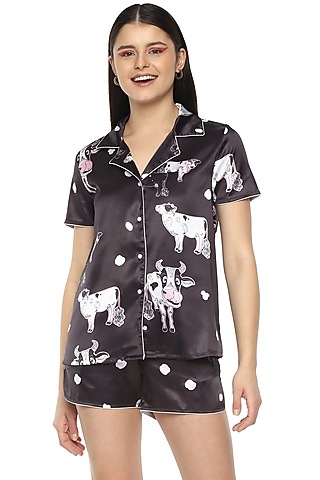 Black Digital Printed Night Suit by Nochee Vida