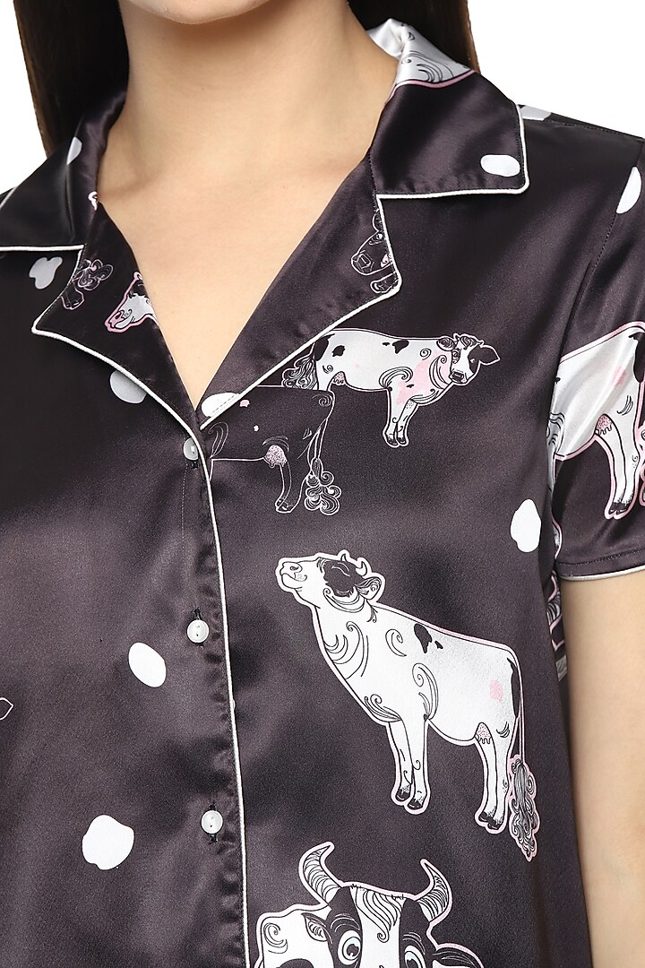 Black Digital Printed Night Suit by Nochee Vida at Pernia's Pop Up Shop