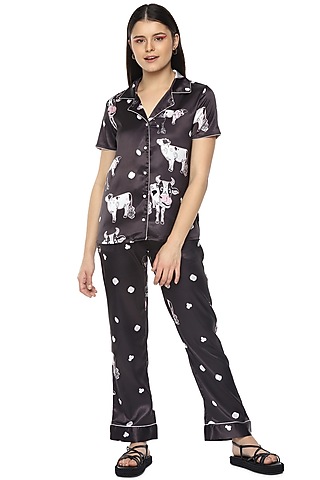 Black Moo Digital Printed Night Suit by Nochee Vida