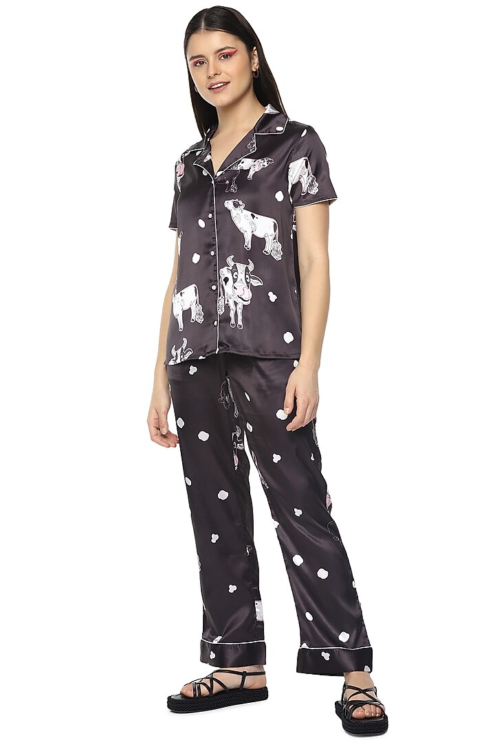 Black Moo Digital Printed Night Suit by Nochee Vida at Pernia's Pop Up Shop