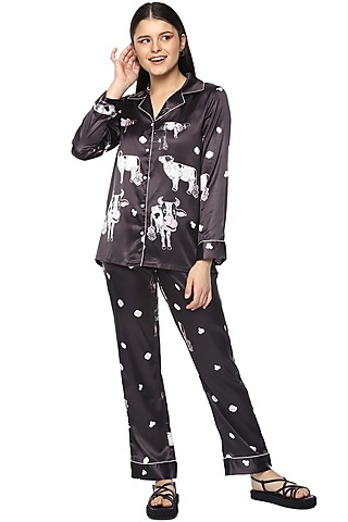 Black Printed Night Suit by Nochee Vida