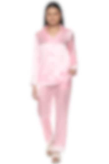 Blush Pink Night Suit In Satin by Nochee Vida