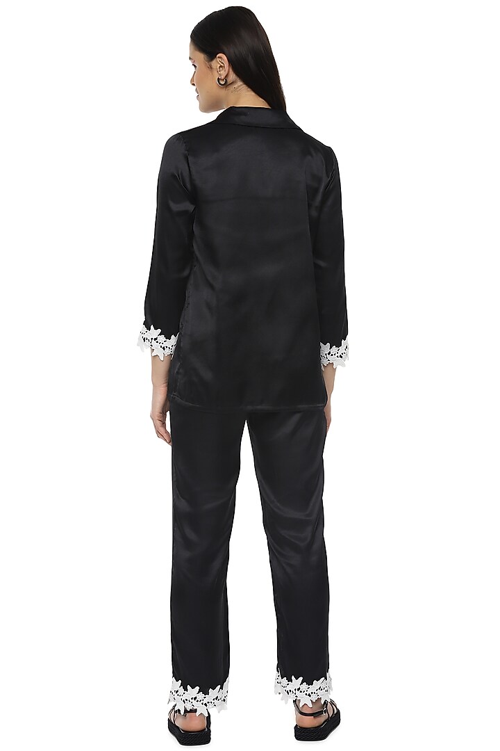 Black Night Suit In Satin by Nochee Vida at Pernia's Pop Up Shop