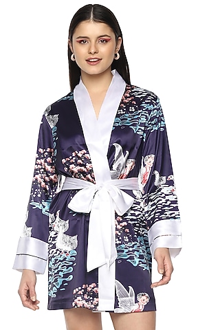 Cobalt Blue Digital Printed Robe by Nochee Vida