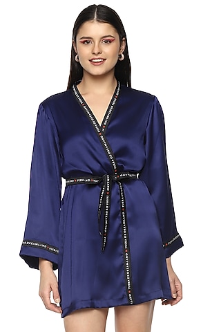 Space Blue Satin Robe by Nochee Vida