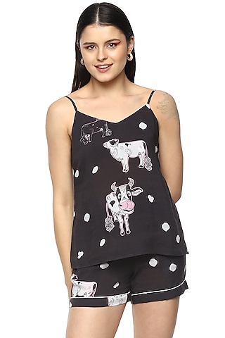 Black Moo Digital Printed Night Suit by Nochee Vida