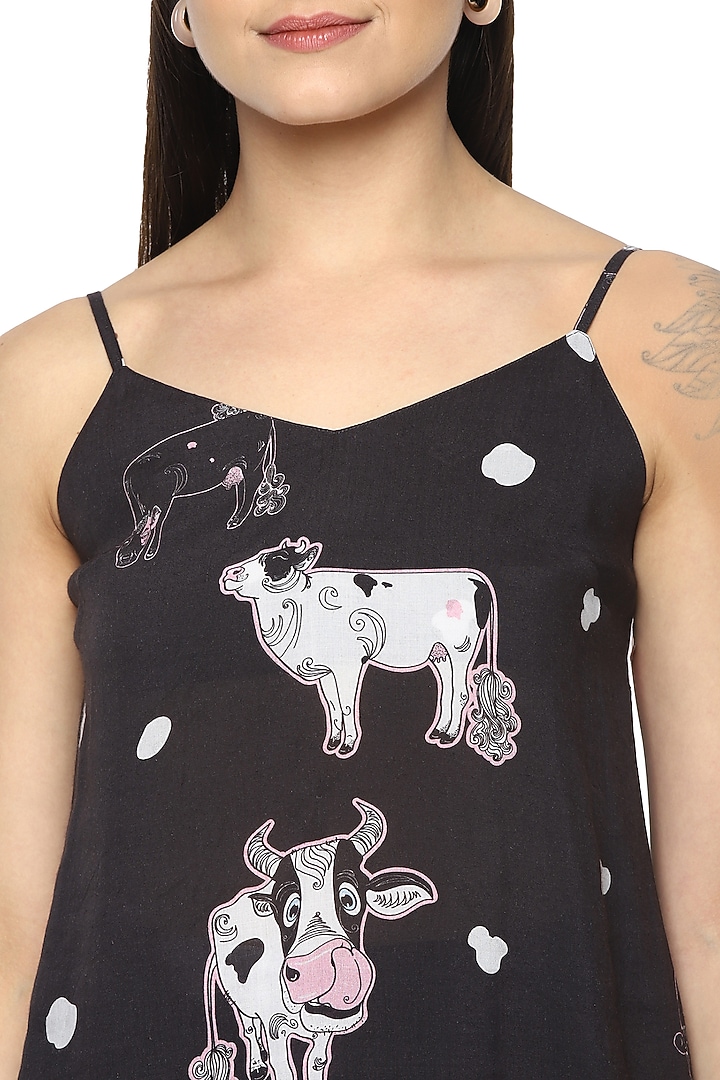 Black Moo Digital Printed Night Suit by Nochee Vida at Pernia's Pop Up Shop