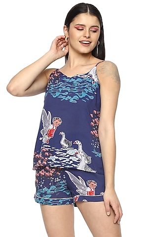 Cobalt Blue Waddle Fairy Digital Printed Night Suit by Nochee Vida