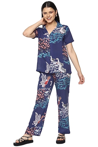 Cobalt Blue Modal Night Suit by Nochee Vida