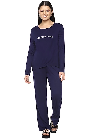 Space Blue Viscose Night Suit by Nochee Vida