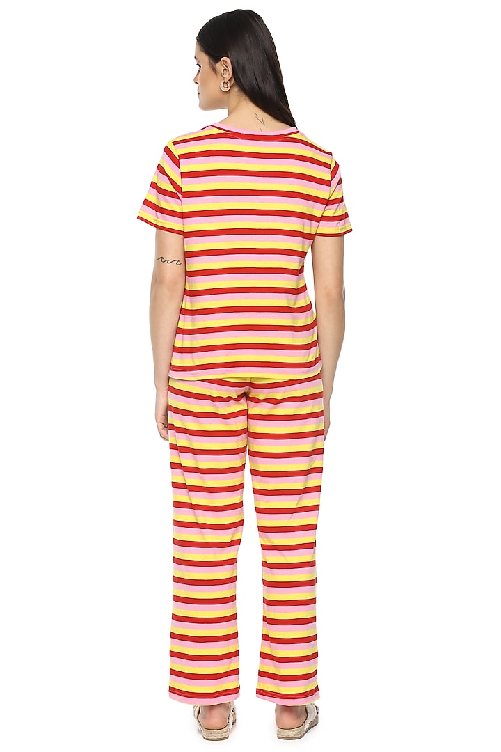 Yellow Striped Viscose Night Suit by Nochee Vida at Pernia's Pop Up Shop