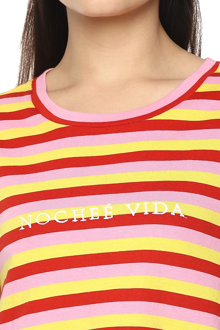 Yellow Striped Viscose Night Suit by Nochee Vida at Pernia's Pop Up Shop