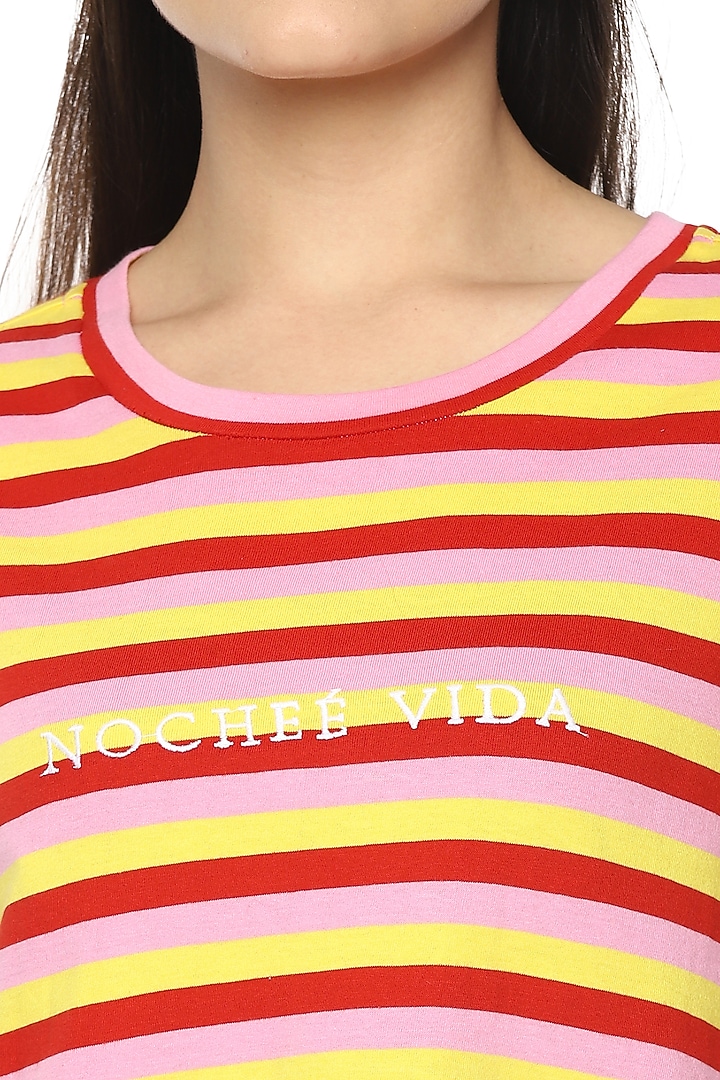 Yellow Striped Viscose Night Suit by Nochee Vida at Pernia's Pop Up Shop