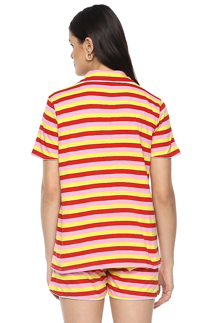 Yellow Striped Viscose Night Suit by Nochee Vida at Pernia's Pop Up Shop