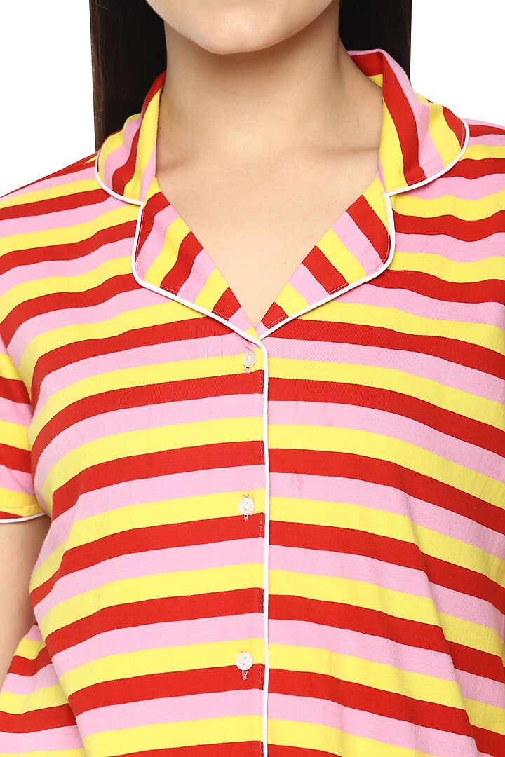 Yellow Striped Viscose Night Suit by Nochee Vida at Pernia's Pop Up Shop