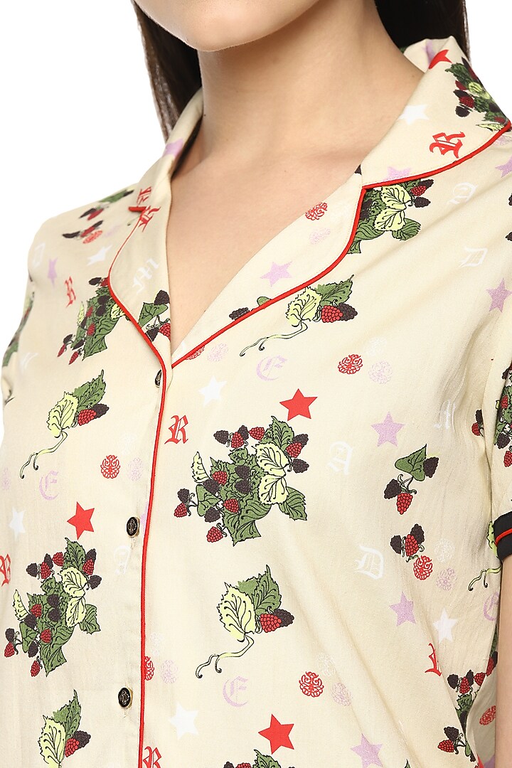 Beige Berry Digital Printed Night Suit by Nochee Vida at Pernia's Pop Up Shop