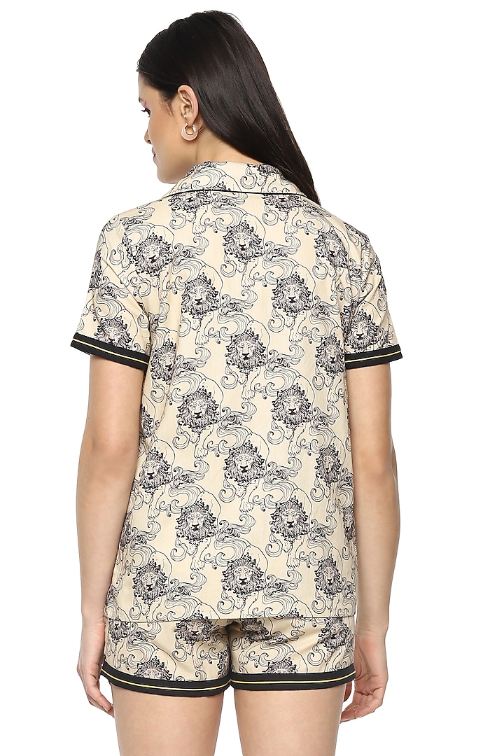 Beige Cotton Carlo Digital Printed Night Suit by Nochee Vida at Pernia's Pop Up Shop