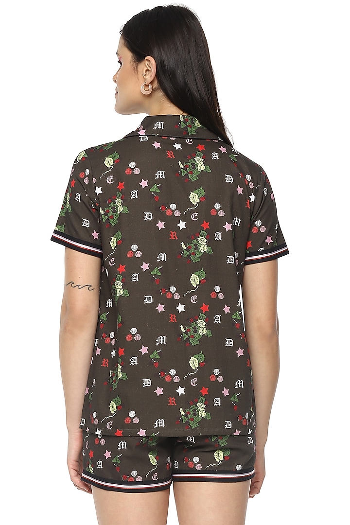 Olive Green Berry Digital Printed Night Suit by Nochee Vida at Pernia's Pop Up Shop