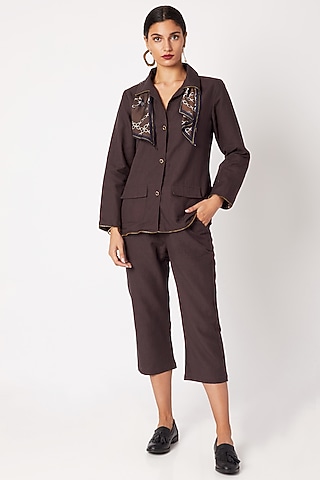 Brown Shirt With Trouser Pants & Scarf by Nochee Vida