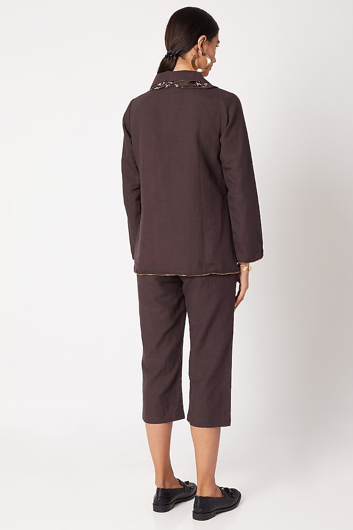 Brown Shirt With Trouser Pants & Scarf by Nochee Vida at Pernia's Pop Up Shop