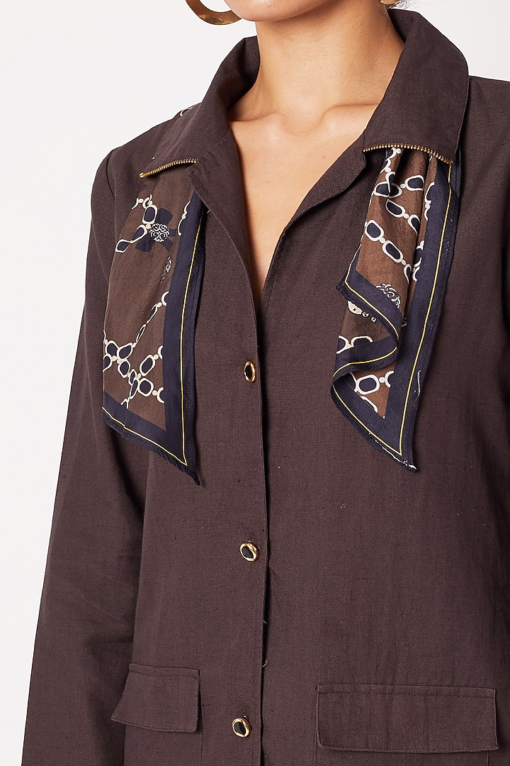 Brown Shirt With Trouser Pants & Scarf by Nochee Vida at Pernia's Pop Up Shop