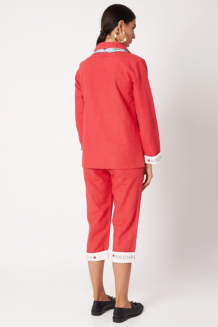Cherry Red Shirt With Trouser Pants & Scarf by Nochee Vida at Pernia's Pop Up Shop