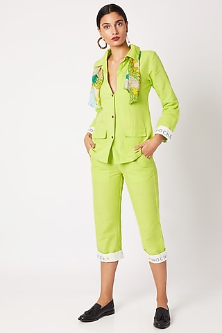 Green Shirt With Trouser Pants & Scarf by Nochee Vida
