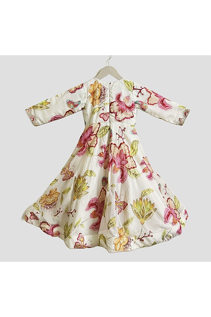 Off-White Organza Sequins Embroidered & Floral Printed Anarkali Set For Girls by New of you at Pernia's Pop Up Shop