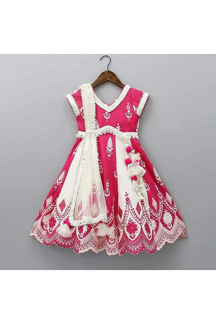 White & Red Cotton Thread Work Anarkali For Girls by New of you at Pernia's Pop Up Shop