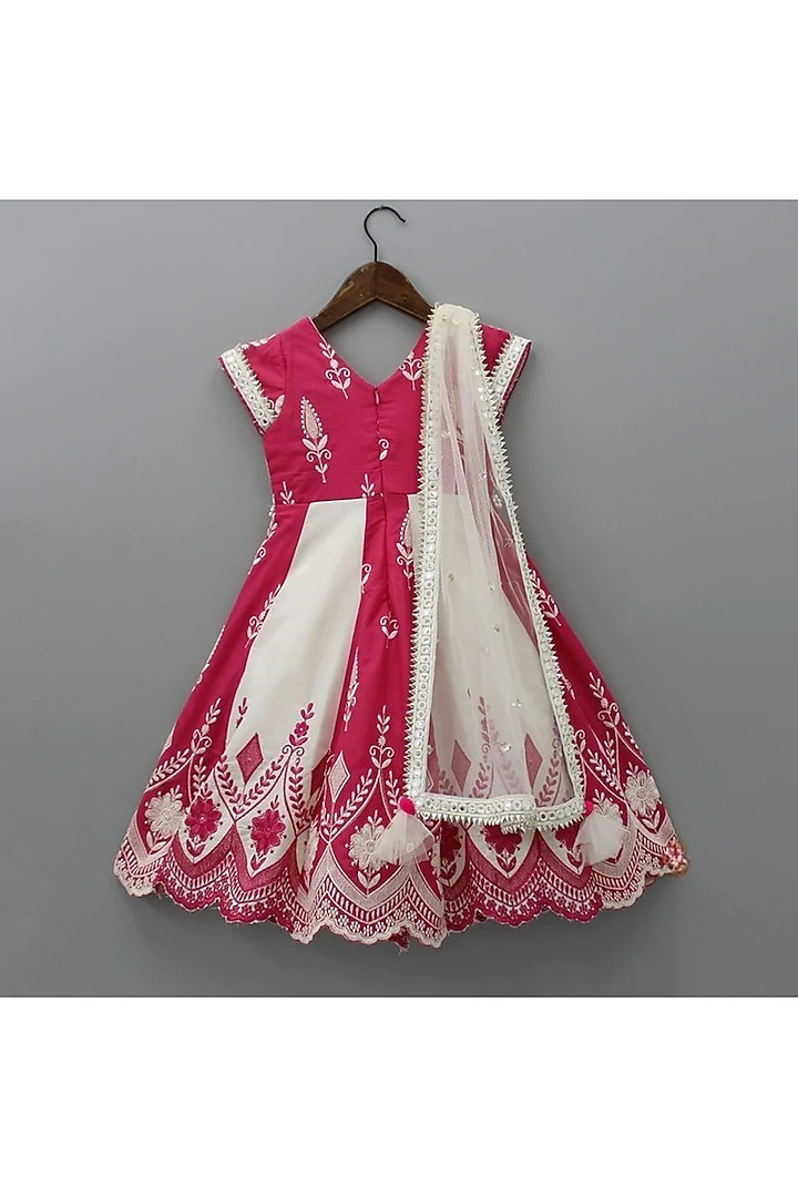White & Red Cotton Thread Work Anarkali For Girls by New of you at Pernia's Pop Up Shop