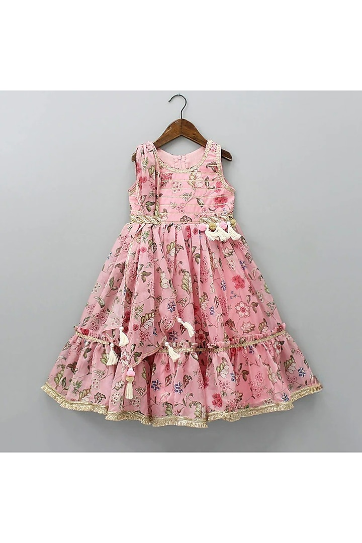 Peachish Pink Cotton Floral Printed Anarkali For Girls by New of you at Pernia's Pop Up Shop